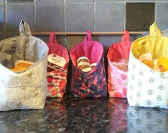 Kitchen storage, hanging storage basket, storage, fabric, space saver, kitchen organiser, storage pod, condiment caddy, pouch, utility bag