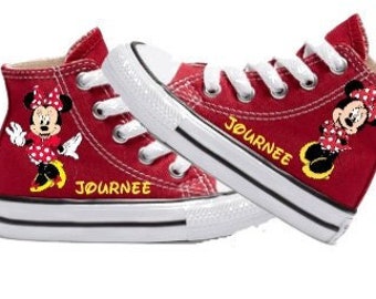 Minnie Mouse Red High Top Converse, Minnie Mouse All Star Chucks, Personalized Name, 4 Color Options