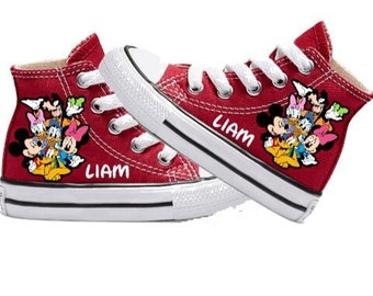 Mickey and Friends Red High Top All Star Chucks, Personalized Name, Infant, Toddler, Youth