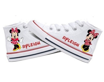 Minnie Mouse Inspired High Top Converse, Minnie Mouse All Star Chucks, Personalized Name, 4 Color Options
