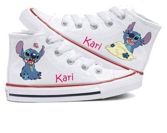 Lilo y Stitch High Top Converse All Star Chucks, Nombre personalizado, Tallas para niños, Bebé, Niño pequeño, Juventud