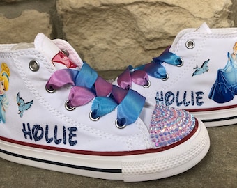 Cinderella Converse Sneakers, Custom Converse Cinderella Shoes, Rhinestone Converse High Top Sneakers, Personalized Name, Custom Chucks