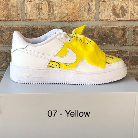 Customized Air Force 1 Sneakers Yellow Bandana Adult and 