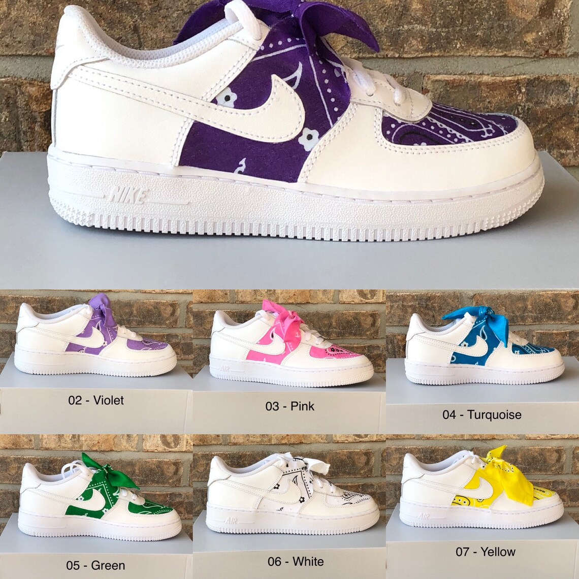 Custom White Bandana Air Force 1 Sneakers Adult and Youth - Etsy