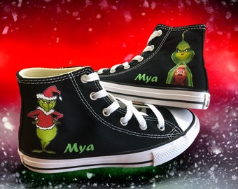 Christmas Converse Sneakers, High Top Personalized Converse, Many Colors and Toddler and Kid Sizes