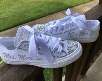 Wedding Converse, Bride Wedding Sneakers, Blinged Wedding Converse, Rhinestone Wedding Converse, Personalized Gifts