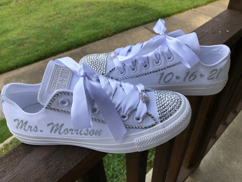 Wedding Converse, Bride Wedding Sneakers, Blinged Wedding Converse, Rhinestone Wedding Converse, Personalized Gifts image 1