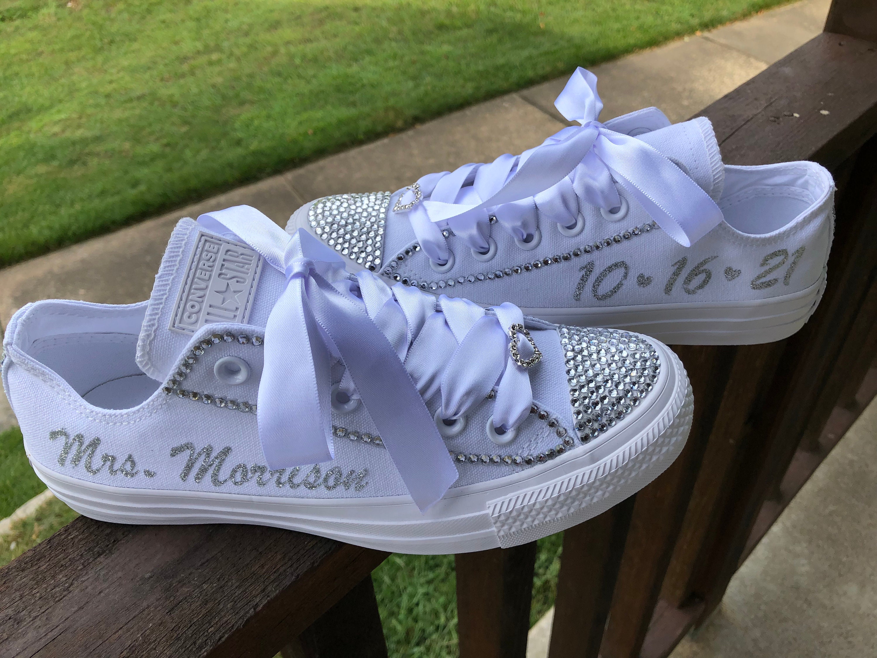 Hol In de omgeving van Mus Wedding Converse Bride Wedding Sneakers Blinged Wedding - Etsy