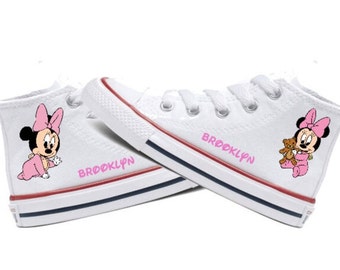 Baby Minnie Mouse Inspired High Top Converse, Baby Minnie Mouse Converse, Minnie All Star Chucks, Personalized Name, 5 Color Options