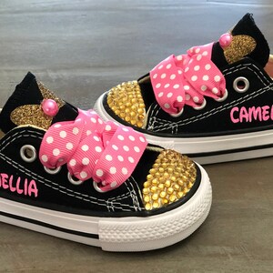 Minnie Converse All Star Chucks, Pink Black and Gold Girls Shoes, Kids Sizes, Infant Toddler Youth Sneakers