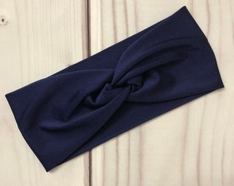 Solid Spandex Fabric Headband, Woman Headband, Navy Nylon Headband, Yoga Headband, Workout Headband Nurse Headband, Next Day Shipping