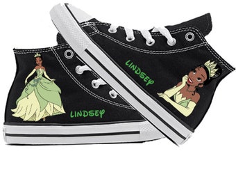 Princess Tiana Black High Top Converse All Star Chucks, Princess and the Frog, Personalized Name