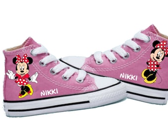 Minnie Mouse Pink High Top Converse, Minnie Mouse All Star Chucks, Personalized Name, 4 Color Options