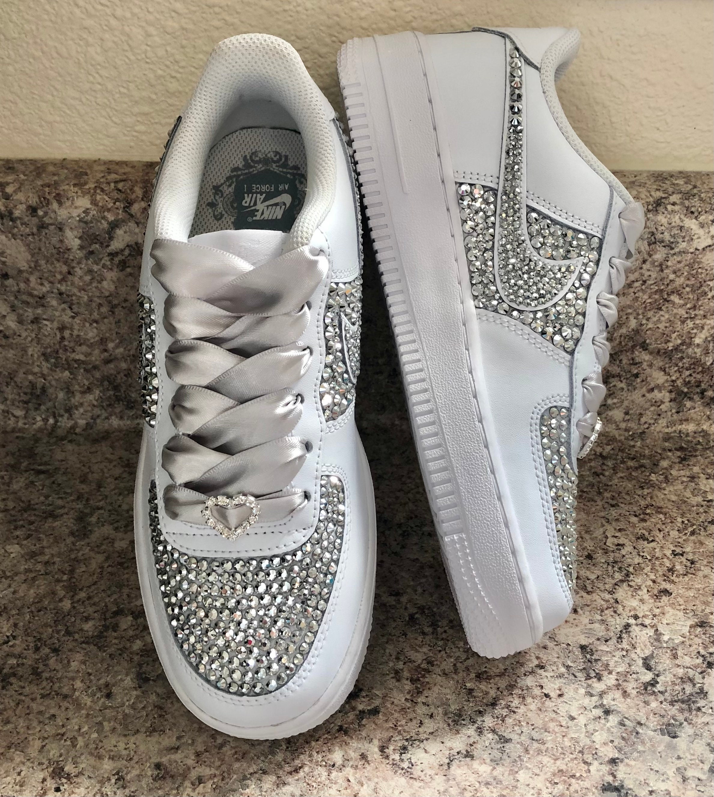 Custom Blinged Air Force 1 Sneakers, Silver Rhinestone Wedding AF1 ...