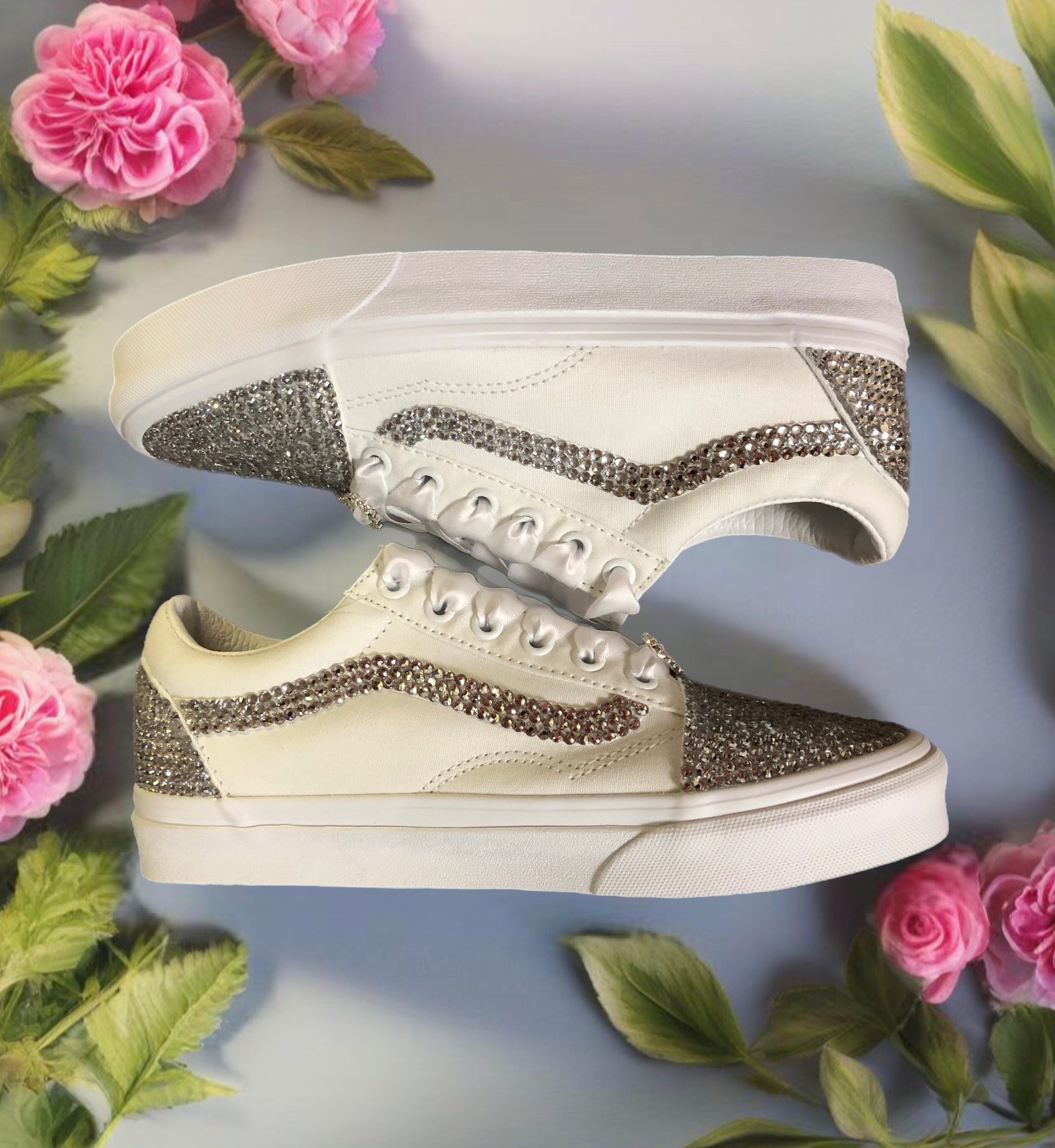Vans Skool Rhinestone Bedazzled Wedding Vans Old Skool Sneakers, Bride Wedding Sneakers ...