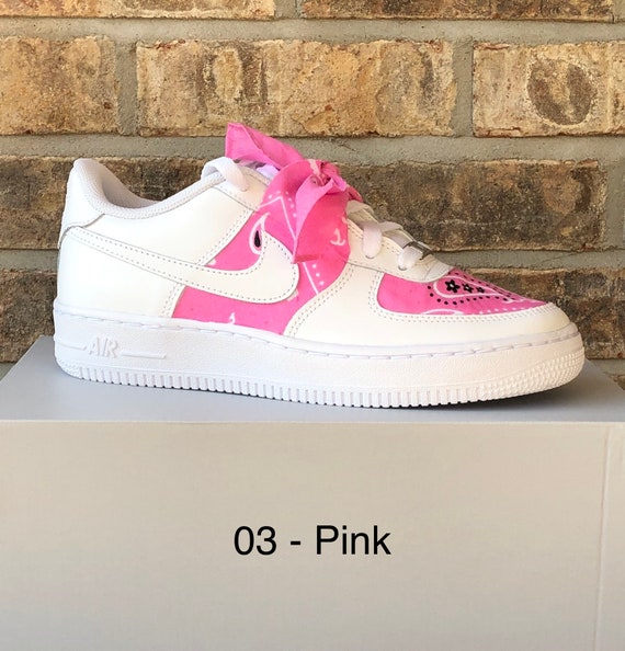 Customized Air Force 1 Sneakers Pink Bandana Adult and Youth 