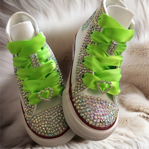 Bling Converse High Tops, Party Shoes, Infant Toddler Kids, Flower Girls, Wedding Shoes, 10 Ribbon Colors, Personalization Optional