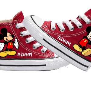 Mickey Mouse Red High Top Converse, Mickey Mouse Converse, Mickey Mouse Inspired All Star Chucks, Personalized Name