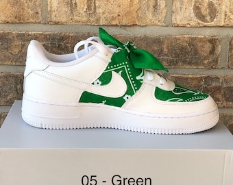 Customized Air Force 1 Sneakers Green Bandana Adult and 