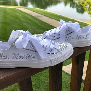 Wedding Converse, Bride Wedding Sneakers, Blinged Wedding Converse, Rhinestone Wedding Converse, Personalized Gifts image 2