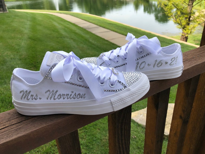 Wedding Converse, Bride Wedding Sneakers, Blinged Wedding Converse, Rhinestone Wedding Converse, Personalized Gifts image 2