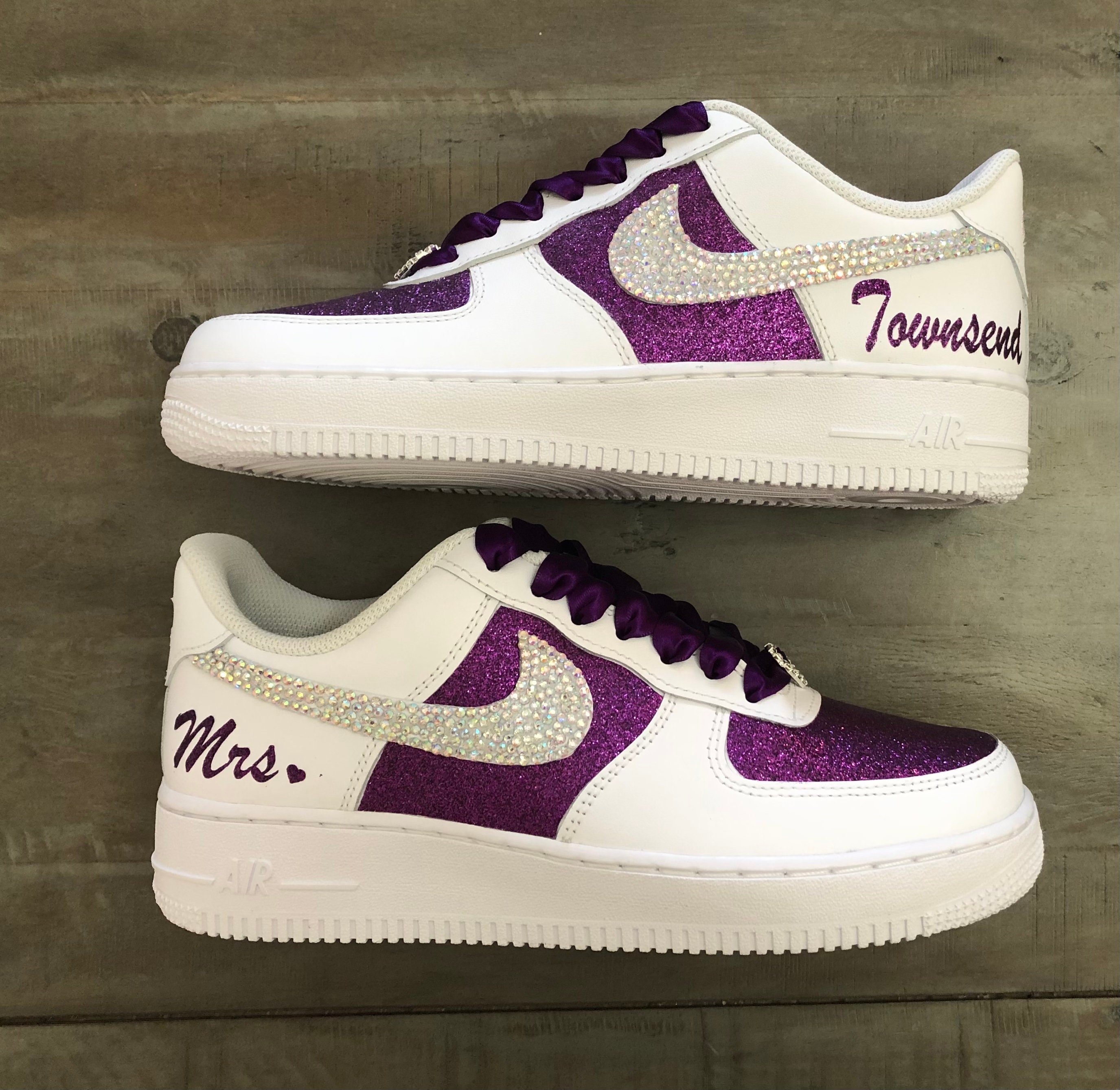 Purple Custom Blinged Air Force 1 Sneakers, Personalized Glitter and ...