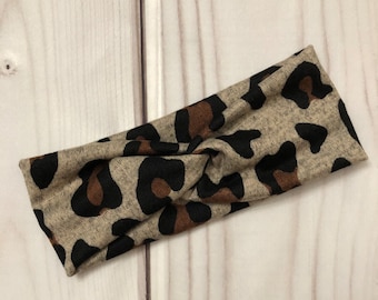 Leopard Print Stirnband, Damen Twist Stirnband, Sweater Strick Stirnband, Yoga Stirnband, Workout Stirnband Krankenschwester Stirnband, Versand am nächsten Tag
