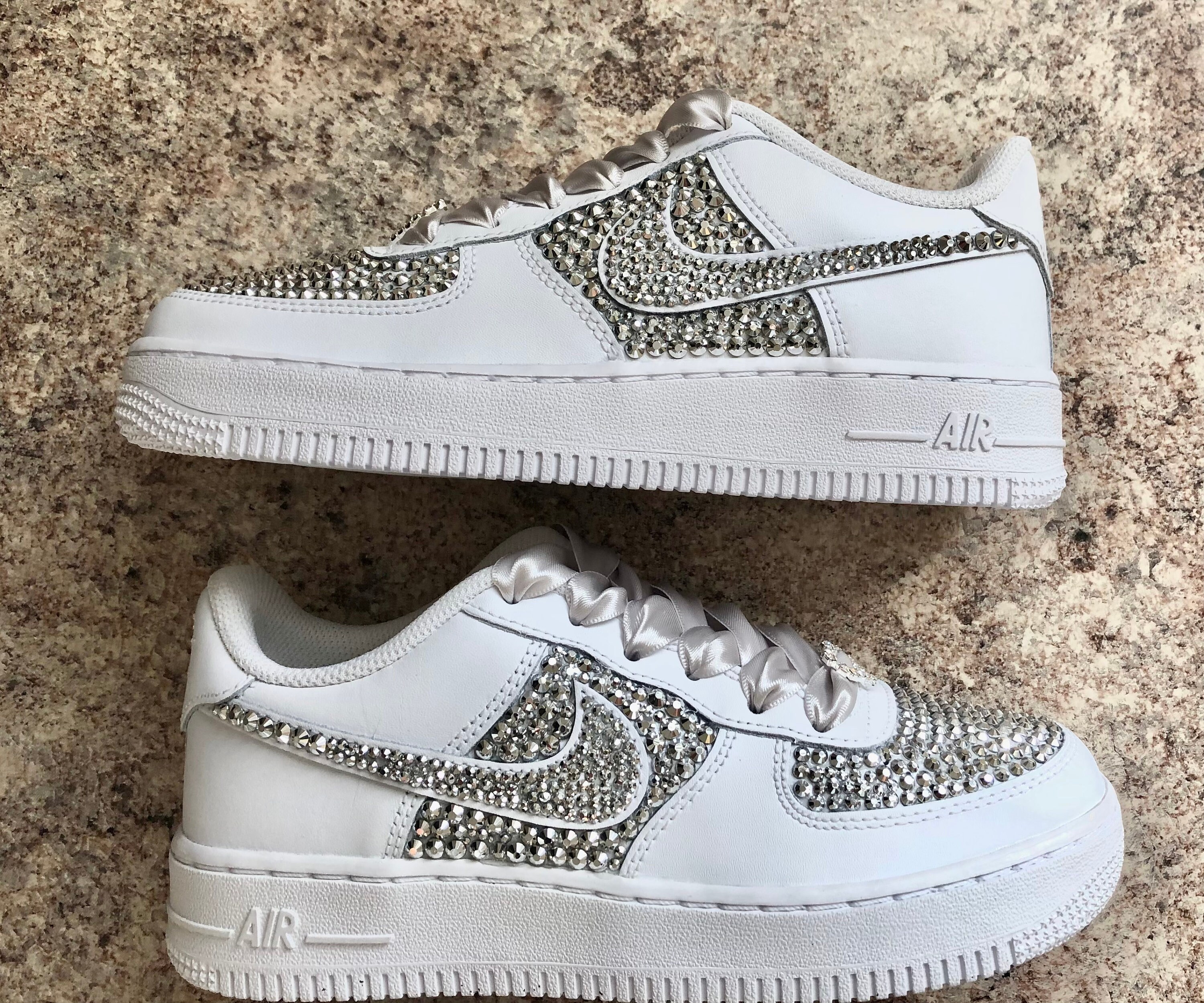 Custom Blinged Air Force 1 Sneakers, Silver Rhinestone Wedding AF1 ...