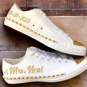 Wedding Converse, Bride Wedding Sneakers, Blinged Wedding Converse, Rhinestones and Pearls Wedding Converse, Personalized Gifts