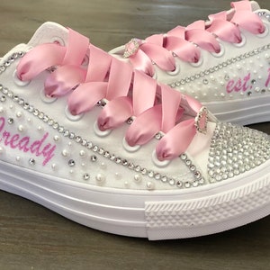 Rhinestones and Pearls, Wedding Converse, Bride Wedding Sneakers, Blinged Wedding Converse, Rhinestone Wedding Converse, Personalized Gifts