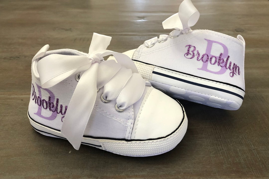 Monogram Baby Girl Canvas Sneakers, Baby Infant Toddler Walkers
