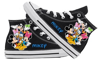 Mickey and Friends Black High Top All Star Chucks, Personalized Name