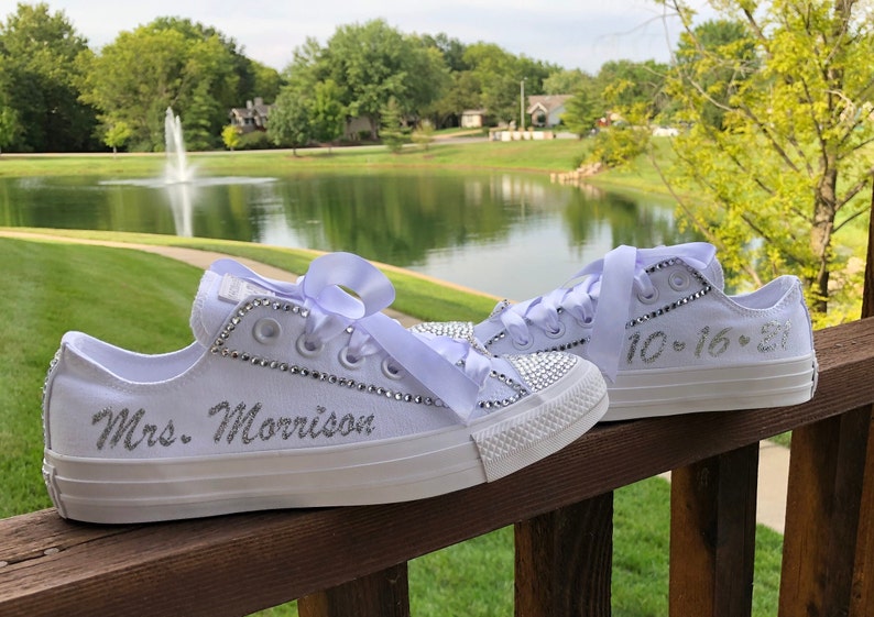 Wedding Converse, Bride Wedding Sneakers, Blinged Wedding Converse, Rhinestone Wedding Converse, Personalized Gifts image 3