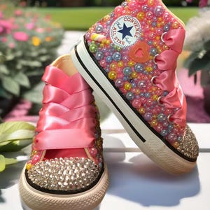 Candyland Converse Sneakers, Pastel Rhinestones and Pearls Converse, Blinged Converse Sneakers, Toddler Sneakers, High Top Sneakers