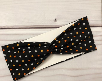 HALLOWEEN Headband, Woman Headband, Black Multi Polka Dots Headband, Nurse Headband, Next Day Shipping