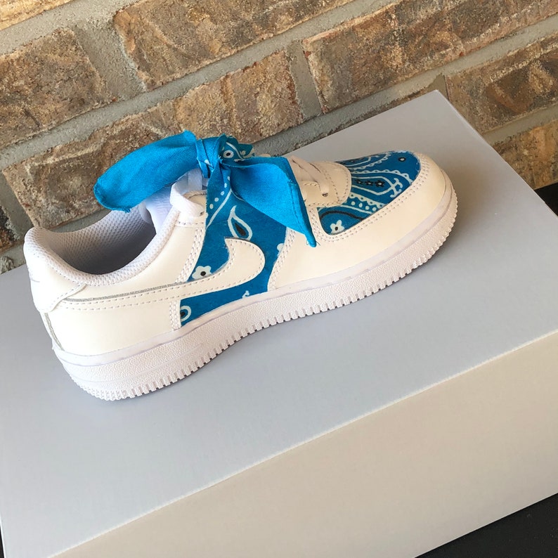 Custom Turquoise Bandana Air Force 1 Sneakers Adult and