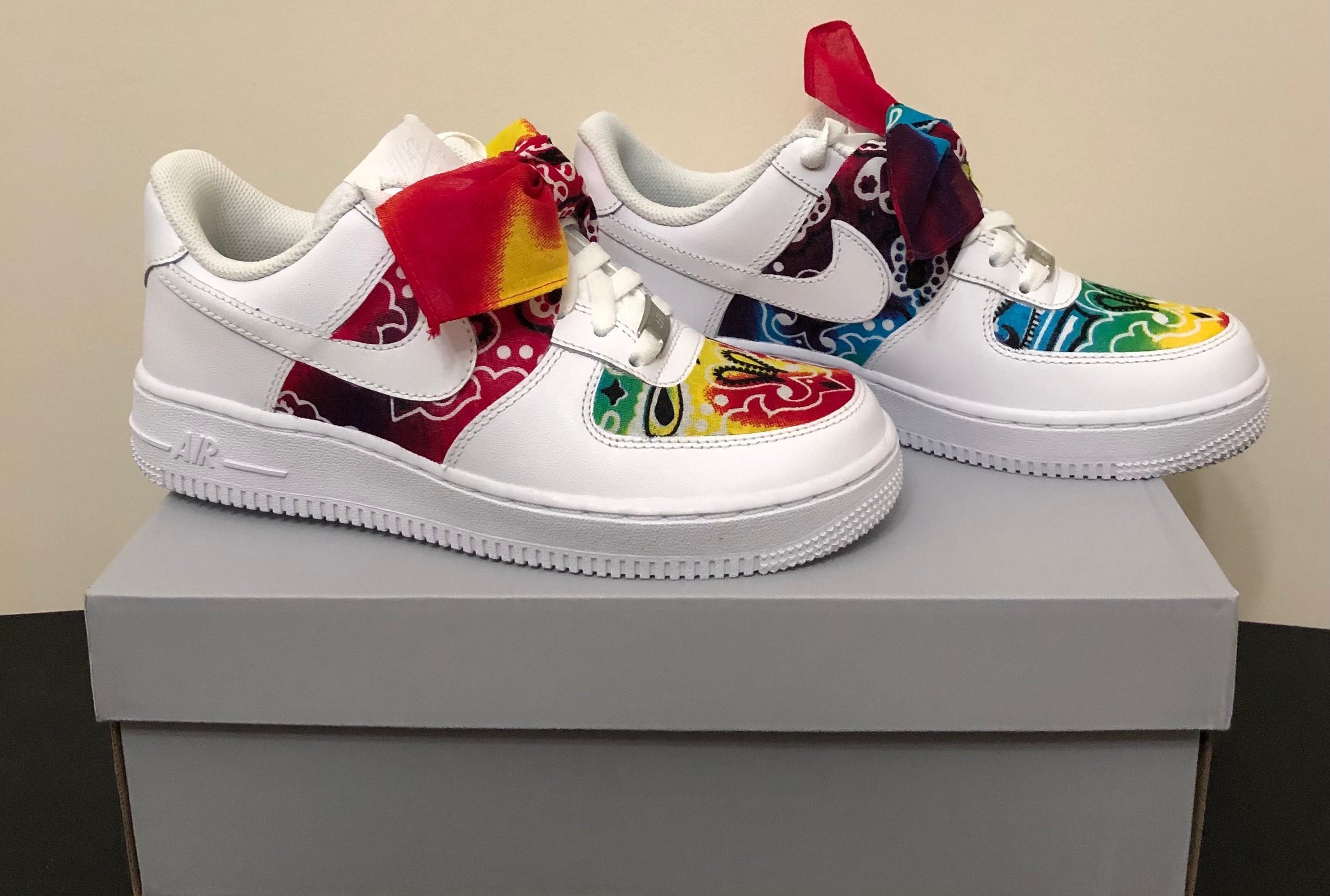 Customized Air Force 1 Sneakers, Paisley Tie-dye Bandana, Adult and Youth  Sizes Available, Various Color Options 