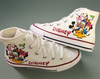 CLEARANCE SALE - Ready to Ship! Mickey Mouse and Friends Inspired High Top Converse, Mickey and Friends - Size 1 Youth