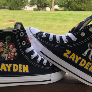Toy Story Converse, Toy Story High Top Converse, Toy Story Sneakers, Woody and Buzz Converse Sneakers, Personalized Name, 5 Color Options