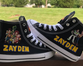 Toy Story Converse, Toy Story High Top Converse, Toy Story Sneakers, Woody and Buzz Converse Sneakers, Personalized Name, 5 Color Options