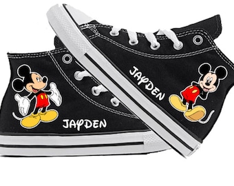 Mickey Mouse Black High Top Converse, Mickey Mouse Converse, Mickey Mouse Inspired All Star Chucks, Personalized Name