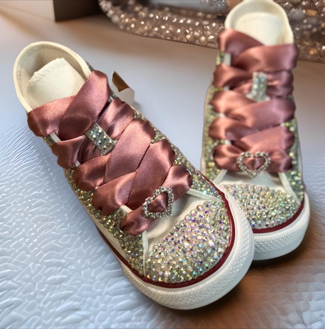 Rose Gold Bling Converse High Tops, Party Shoes, Infant Toddler, Flower