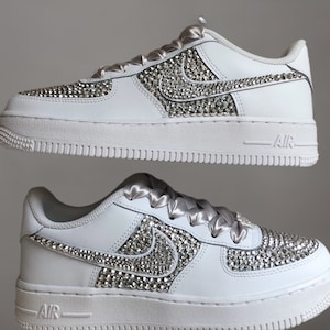 Custom Blinged Air Force 1 Sneakers, Silver Rhinestone Wedding AF1 Sneakers, Wedding Sneakers, Match Your Wedding Colors