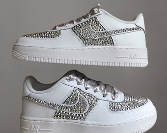 Custom Blinged Air Force 1 Sneakers, Silver Rhinestone Wedding AF1 Sneakers, Wedding Sneakers, Match Your Wedding Colors