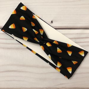 HALLOWEEN Headband, Woman Headband, Candy Corn on Black Headband, Nurse Headband, Next Day Shipping