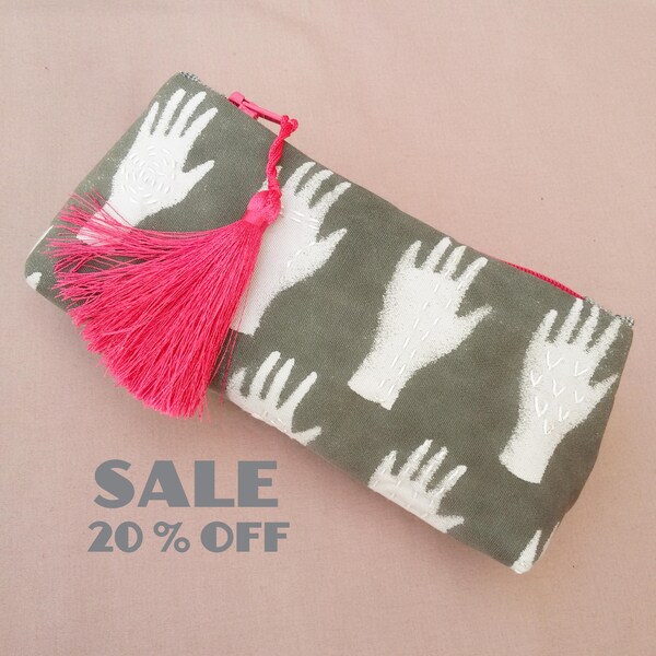 Sac de médecine de sac à main, pochette, chiromancie, Palm lecture de sac à main, pochette, sac à main pompon, pochette pompon, sac à main, chiromancie, imprimé à la main pochette