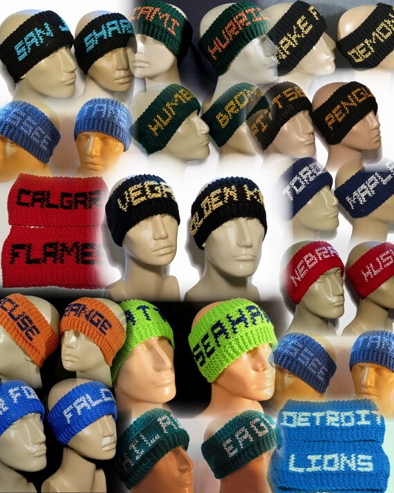 Custom Made Sport Headbands Ice Hockey Ear Warmers Hockey Headbands Knit Ear Warmers Individualized Headbands Football Ear Warmers