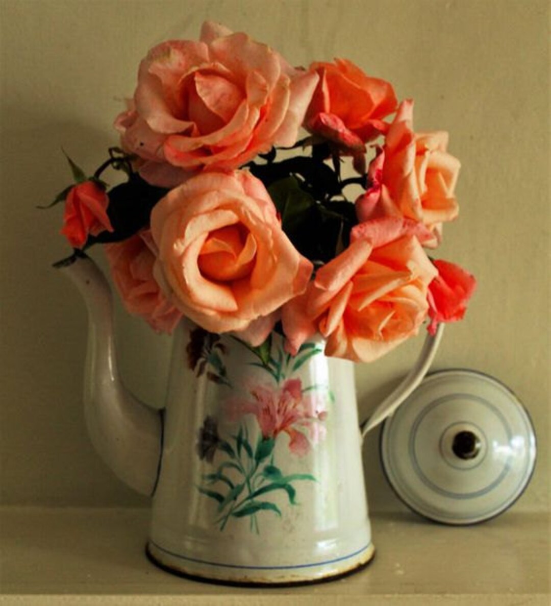 Vintage Large Romantic French Enamel Coffee Pot With - Etsy