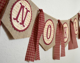 Rustic Country Noel Burlap Banner for Christmas Decor Photo Shoot Prop