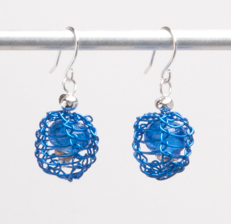 Wire earrings Modern Earrings Viking Knit earrings Blue Viking Knit Earrings Blue Earrings Viking Knit Studio